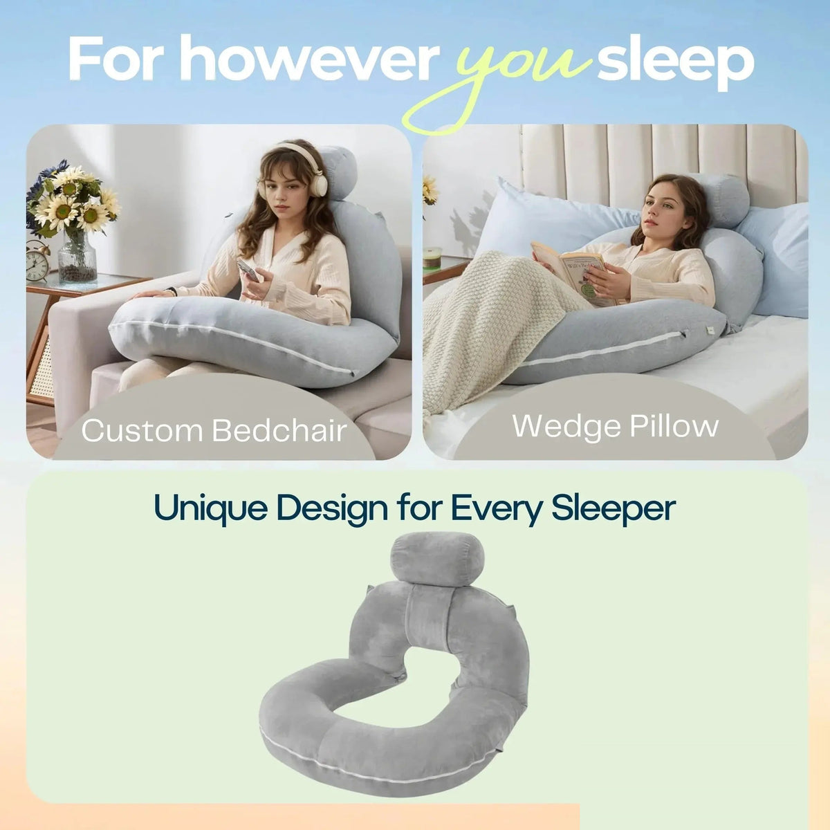 Foldable Bed Pillow for Reading