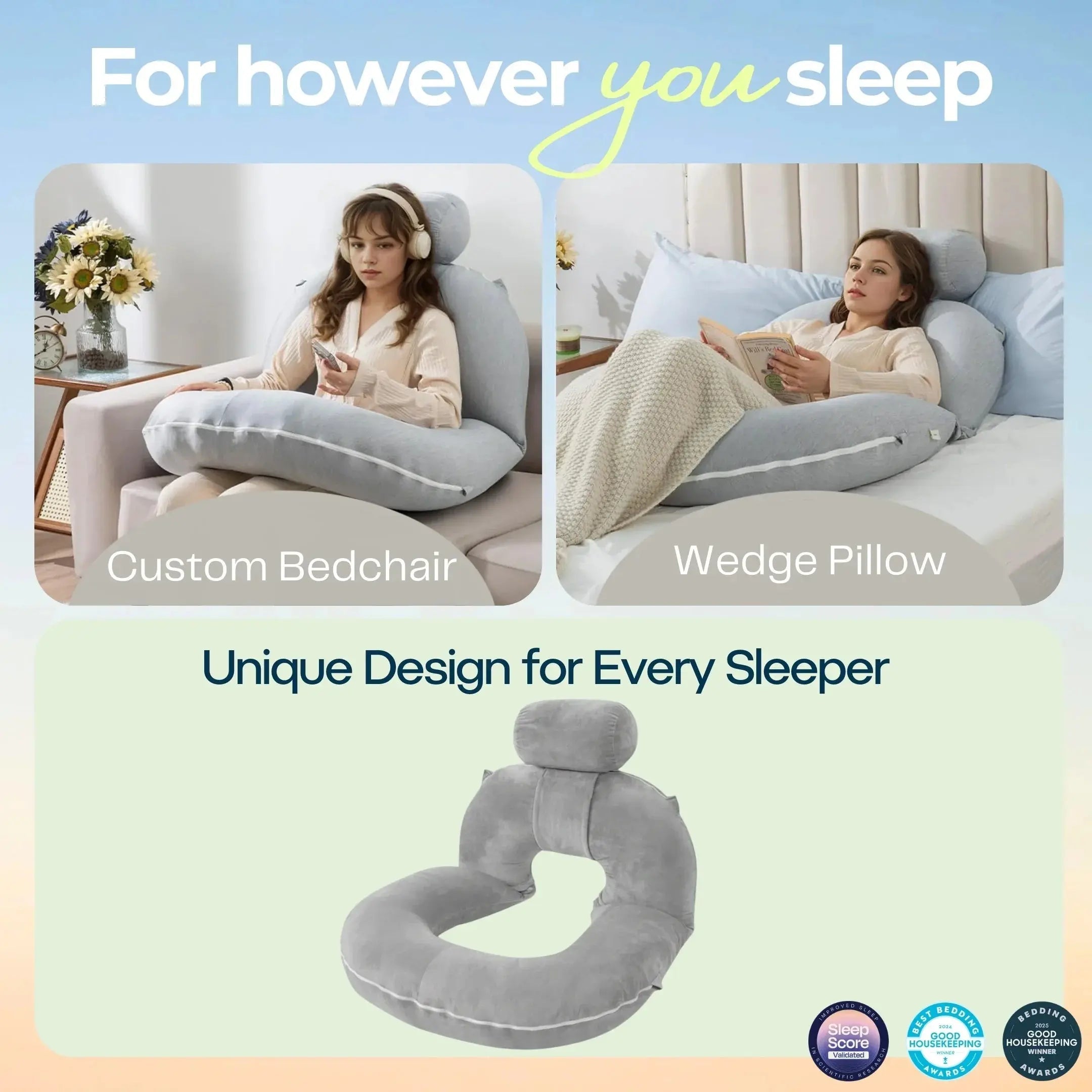 Foldable Bed Pillow for Reading