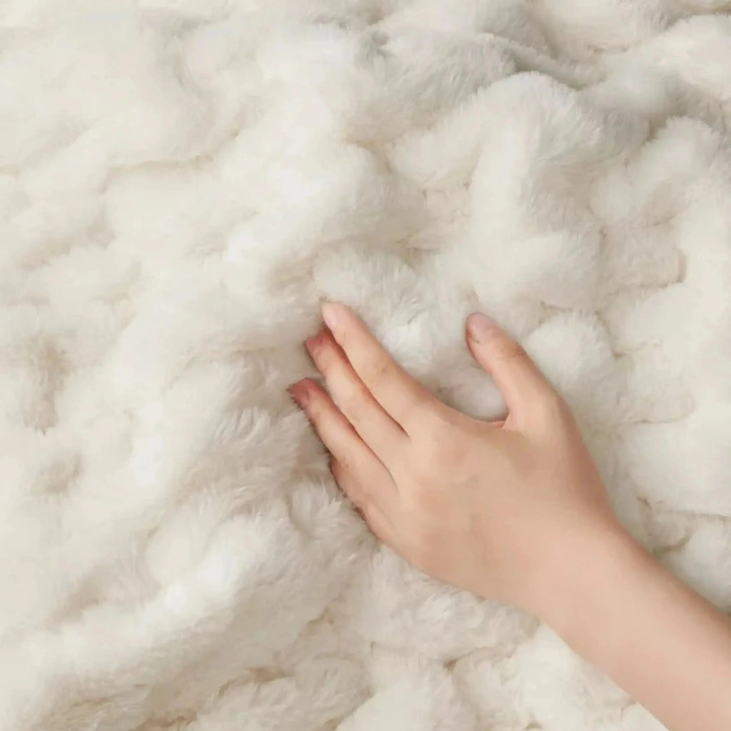 Ruched Microfiber Faux Fur Blanket