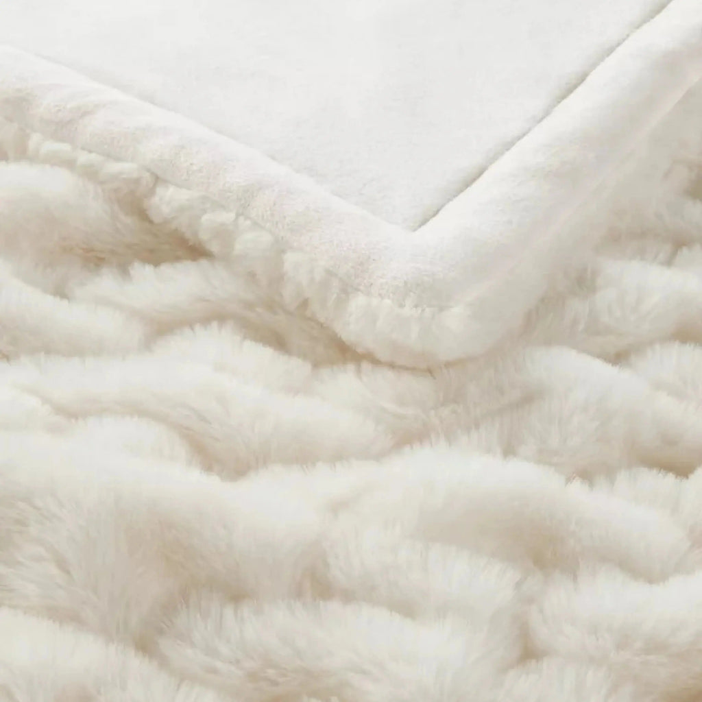 Ruched Microfiber Faux Fur Blanket