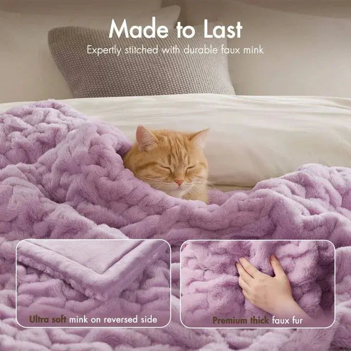 Ruched Microfiber Faux Fur Blanket