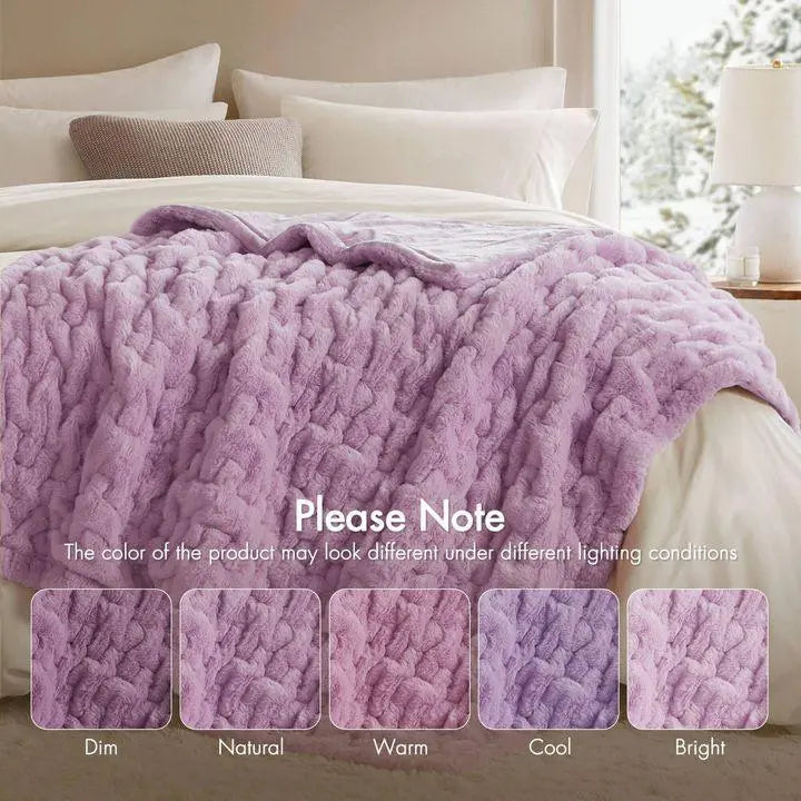 Ruched Microfiber Faux Fur Blanket