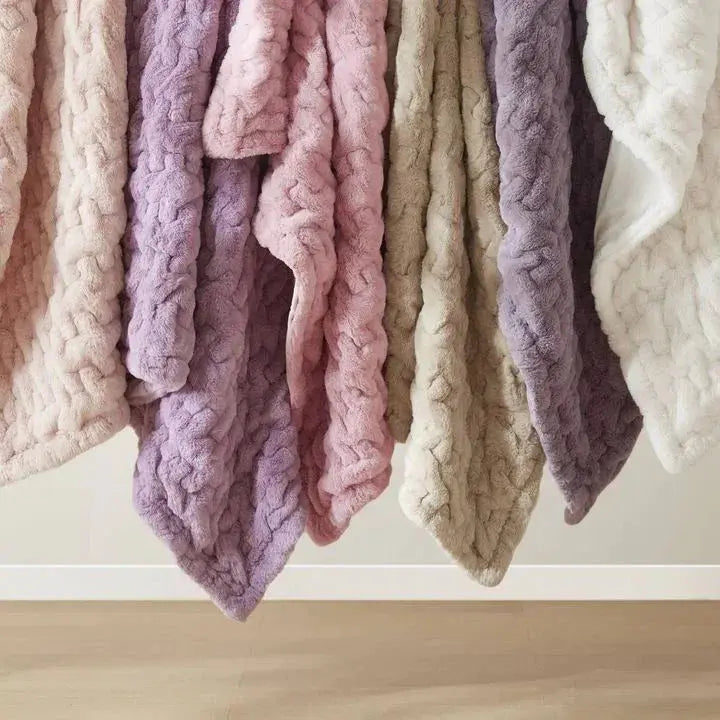 Ruched Microfiber Faux Fur Blanket