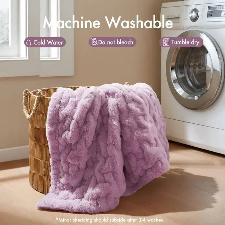 Ruched Microfiber Faux Fur Blanket