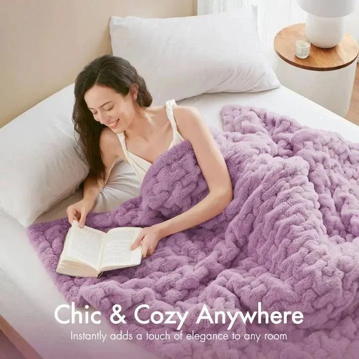 Ruched Microfiber Faux Fur Blanket