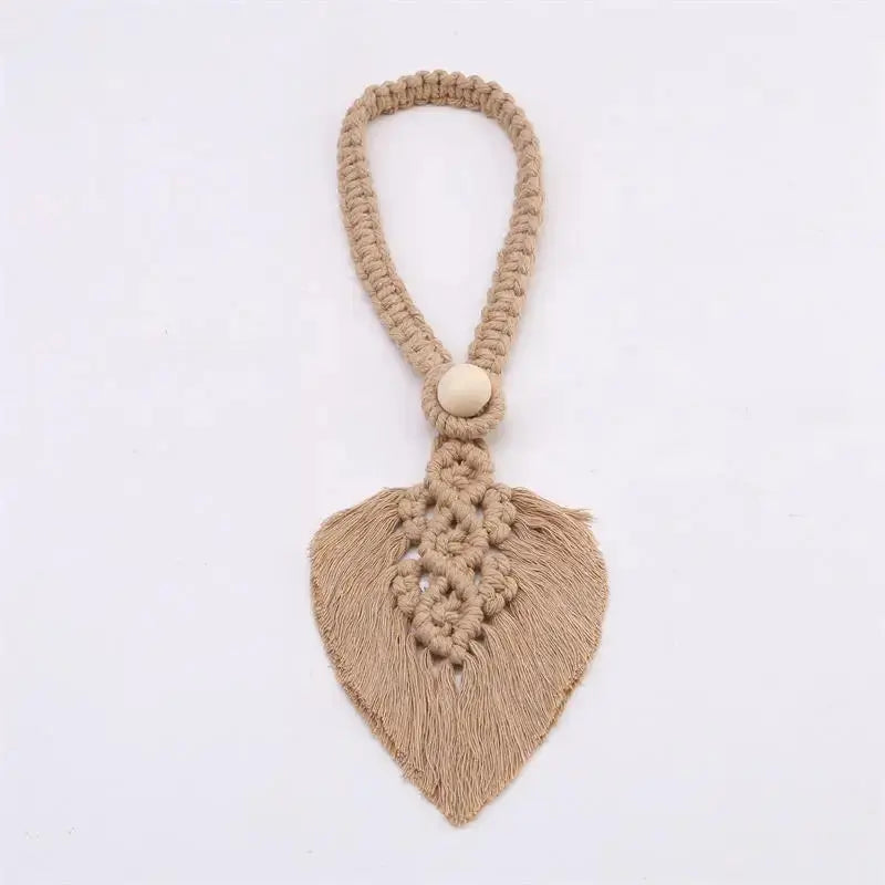 Boho Macrame Curtain Tiebacks, cotton thread on a wooden bead