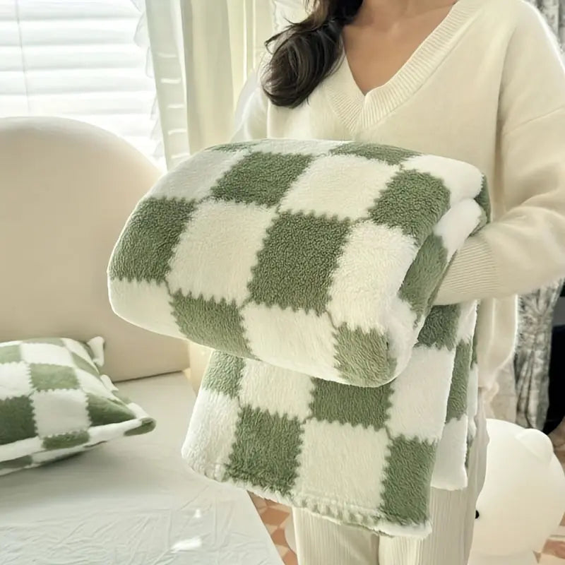 Checkered Flannel Fleece Blanket, classic check, no seasonal motif