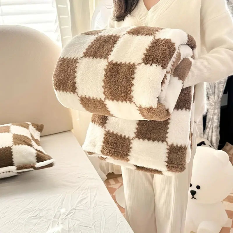 Checkered Flannel Fleece Blanket, three sizes up to 79 by 91 inches