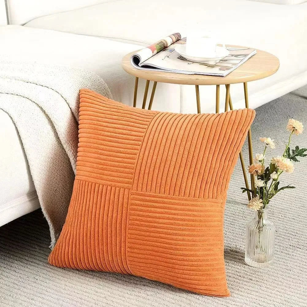 Corduroy Patchwork Throw Pillow Cover, hidden side zip, solid backing