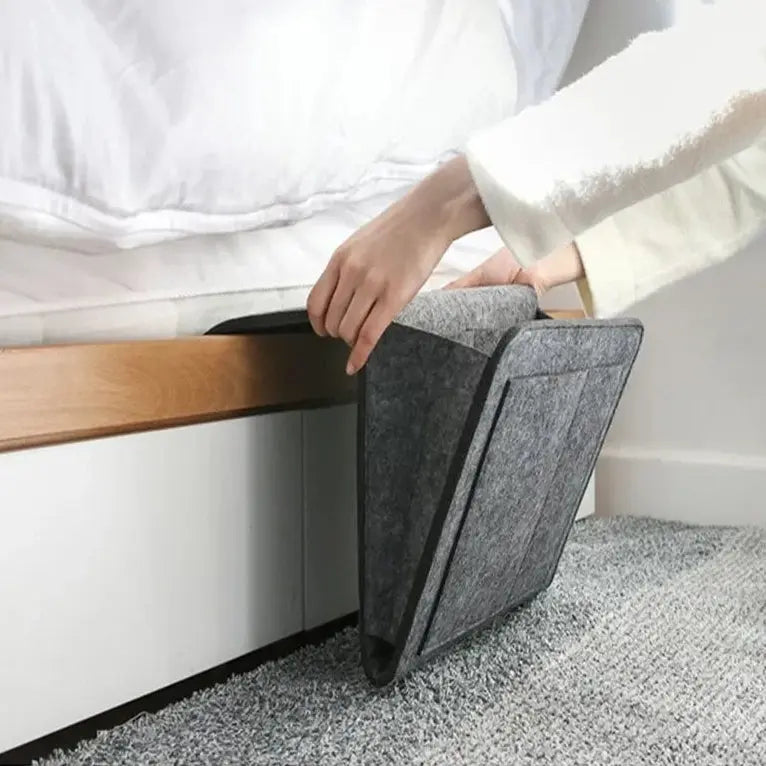 Felt Hanging Bedside Storage Bag, multiple compartments for books and cables