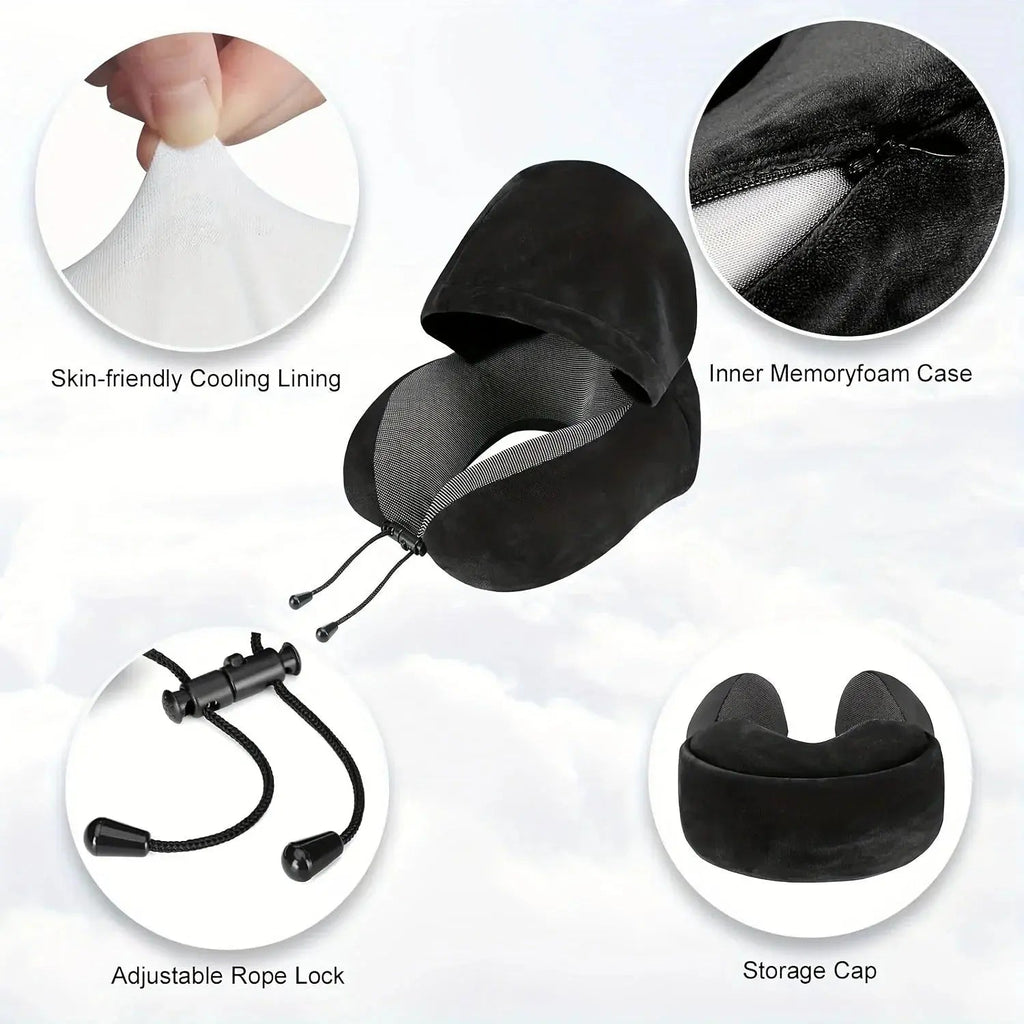 Hooded U Shaped Travel Pillow