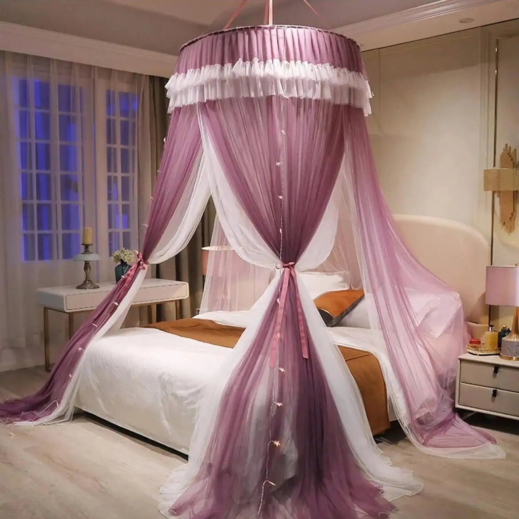Pink Bed Canopy for Girls, breathable cotton mesh, not synthetic
