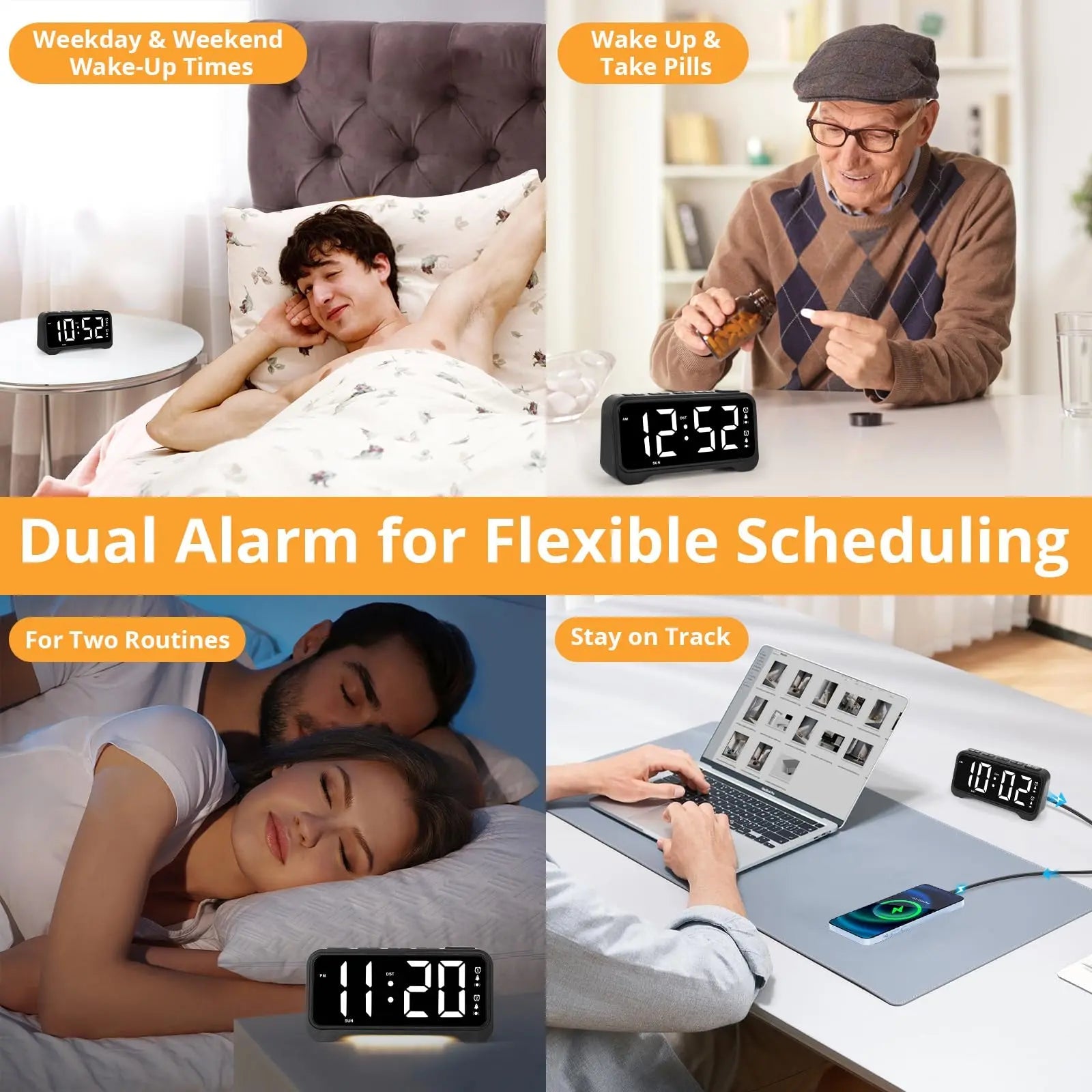 Vibrating Bedside Alarm Clock, vibrating alert as well as audible alarm