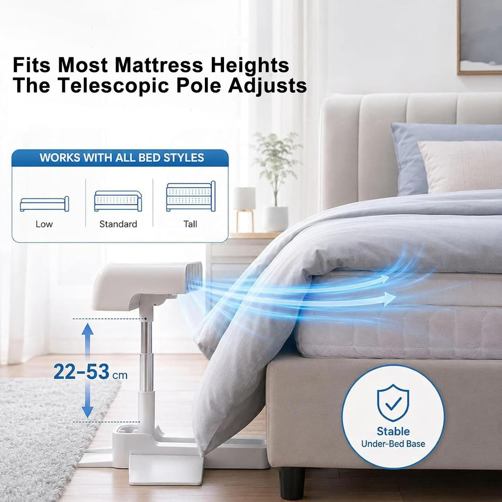 Rechargeable Bladeless Bed Fan, five speeds, height adjustable to 65 cm
