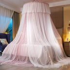 Pink Bed Canopy for Girls, round dome hangs from one ceiling point