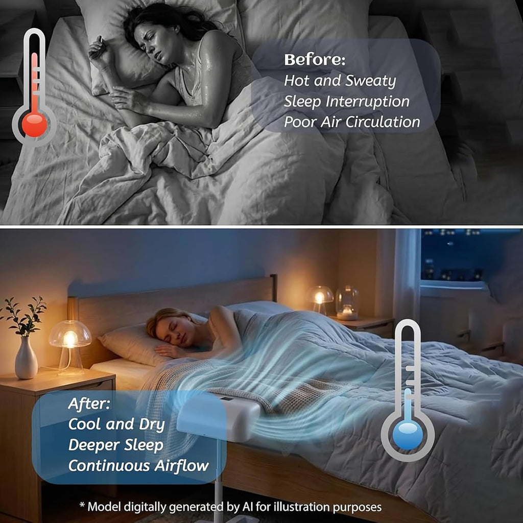 Rechargeable Bladeless Bed Fan, rechargeable and cordless, with remote