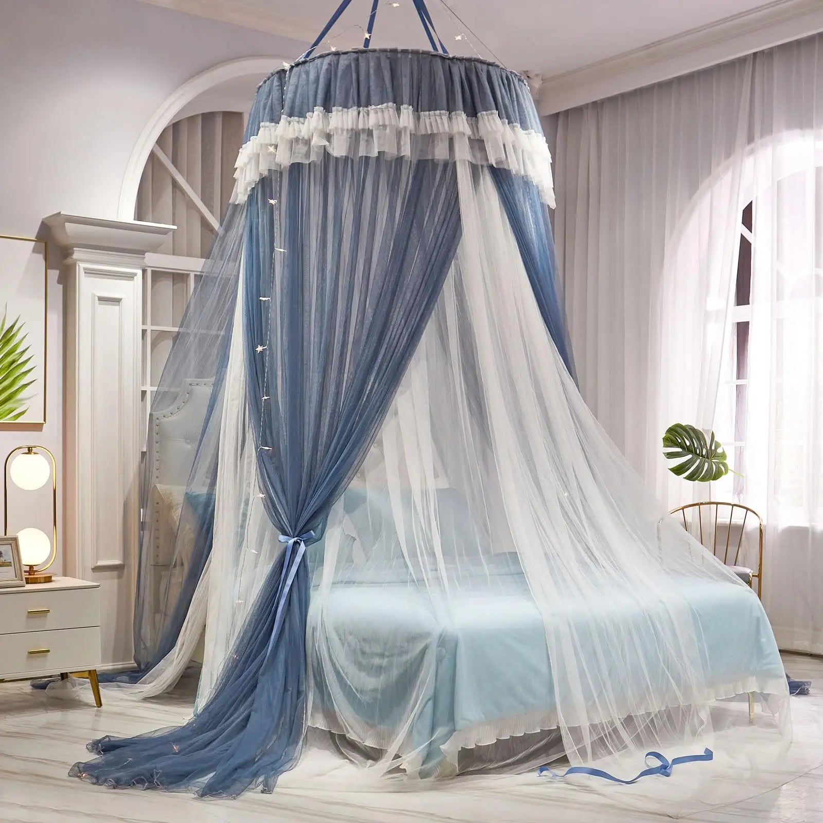 Pink Bed Canopy for Girls, round dome hangs from one ceiling point