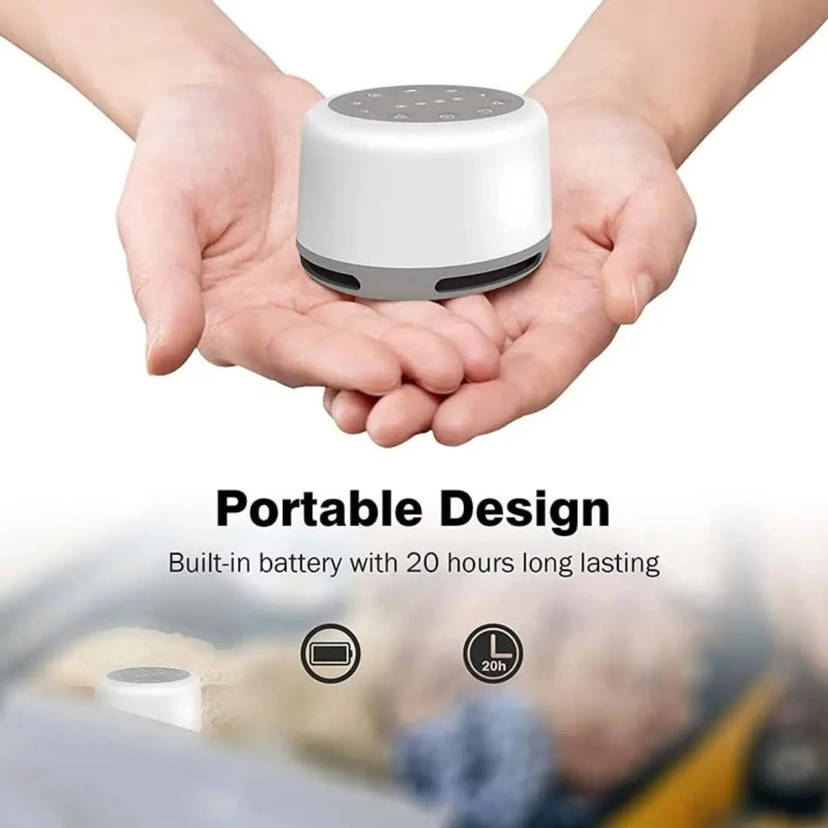 Portable White Noise Machine, USB rechargeable, runs off the cable or the battery