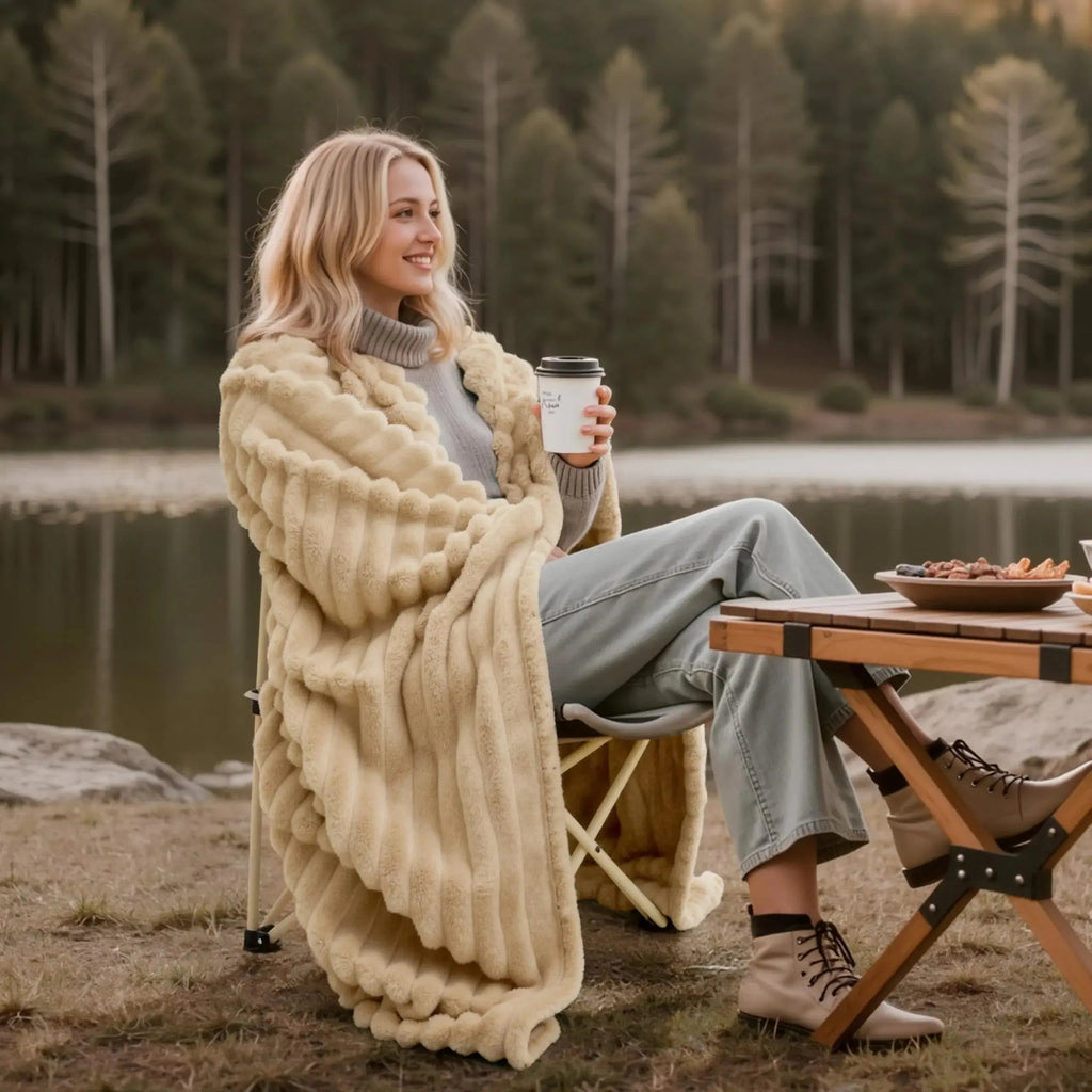 Plaid Faux Fur Blanket