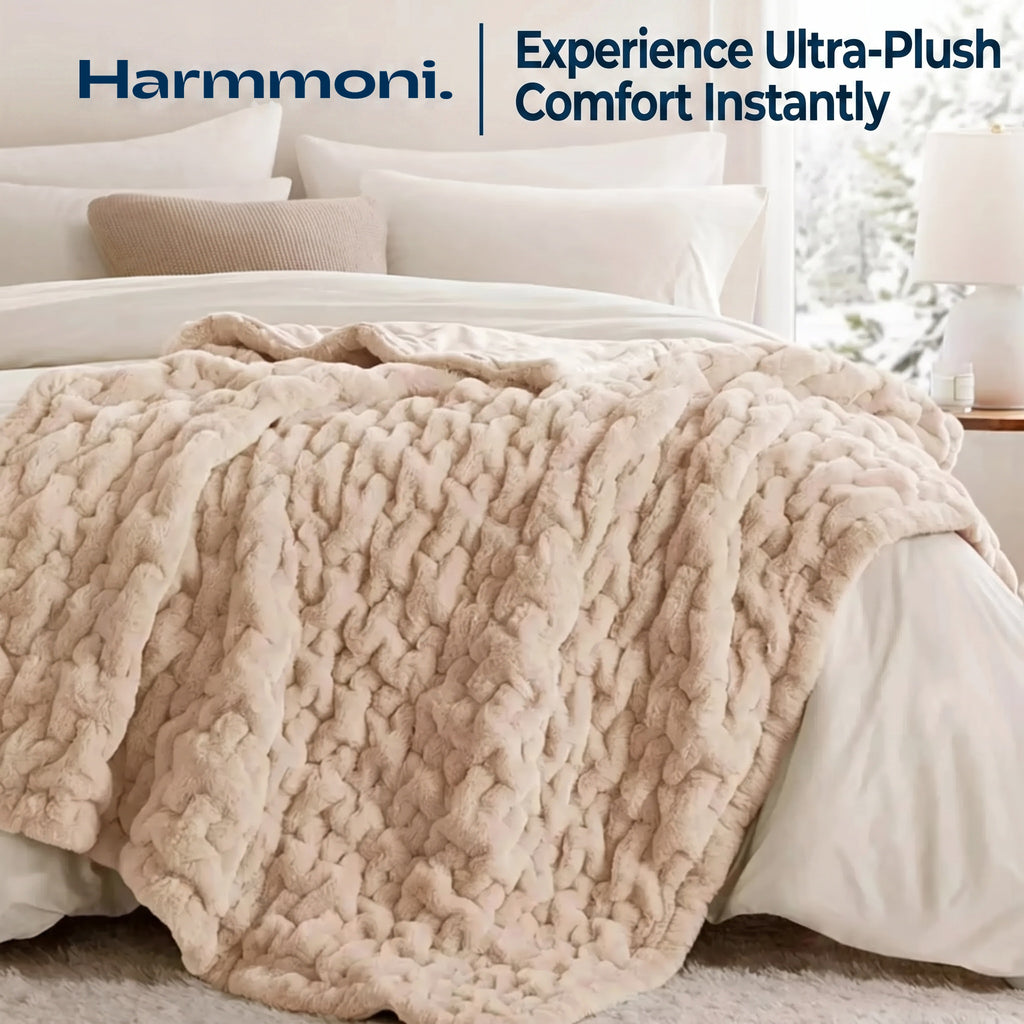 Ruched Microfiber Faux Fur Blanket