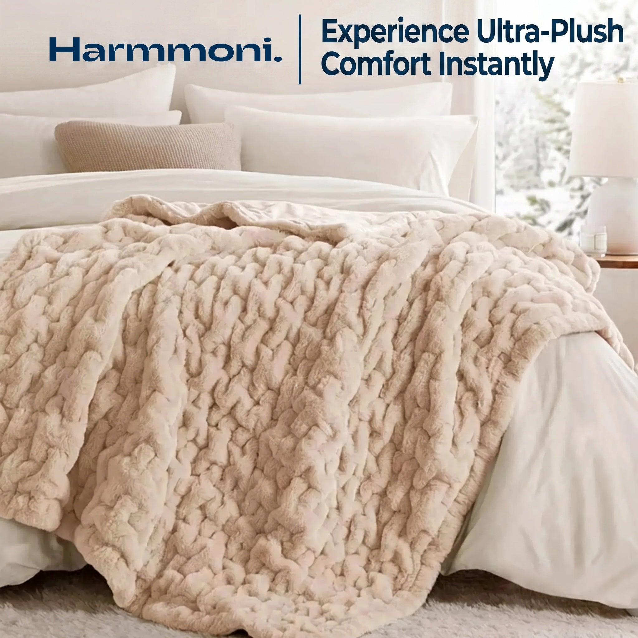 Ruched Microfiber Faux Fur Blanket