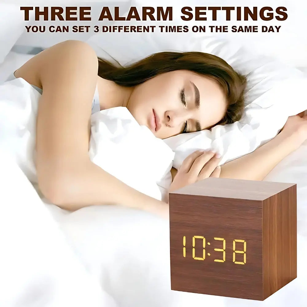 Sound Activated Wooden Alarm Clock, sound activated LED, dark until called