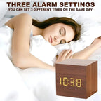Sound Activated Wooden Alarm Clock, sound activated LED, dark until called