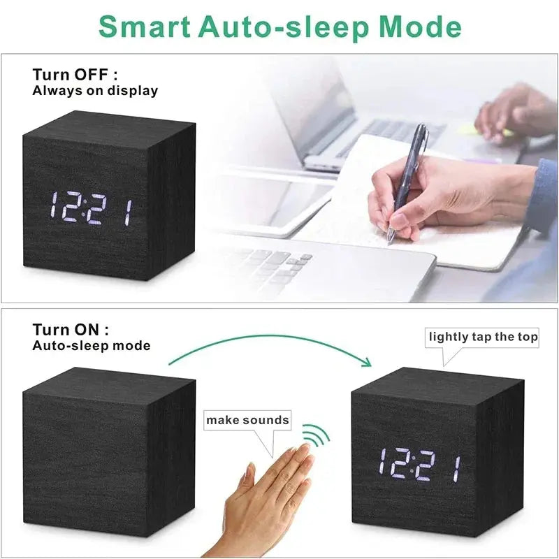 Sound Activated Wooden Alarm Clock, sound activated LED, dark until called