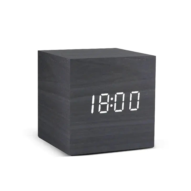 Sound Activated Wooden Alarm Clock, time and temperature on one face