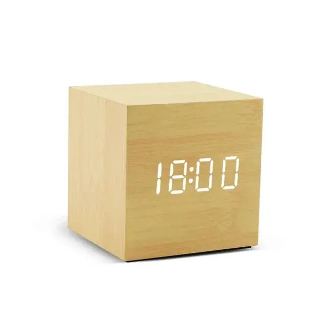 Sound Activated Wooden Alarm Clock, USB or AAA battery power